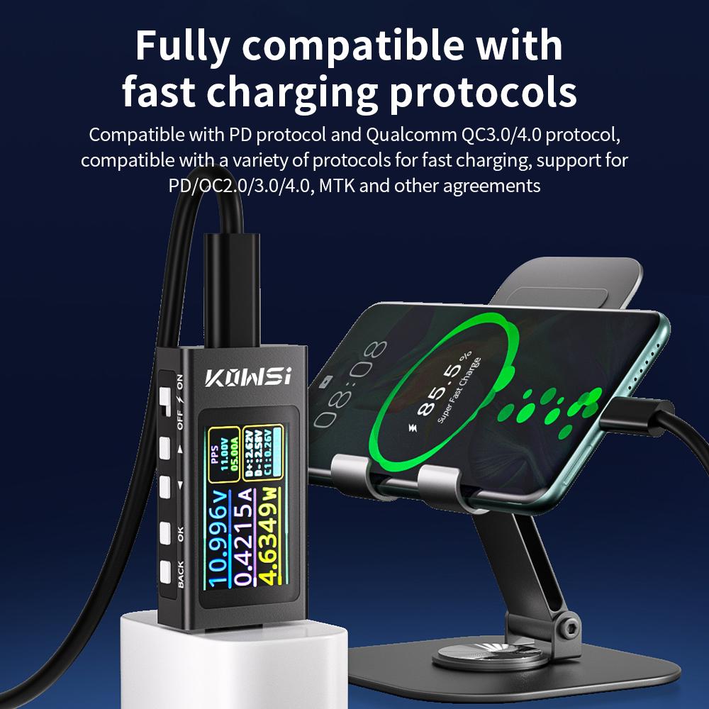 KWS-X1 DC 4–30V 0–12A Voltmeter and Ammeter Type-C Tester 1.14-inch Fast Charging Tester Capacity Meter