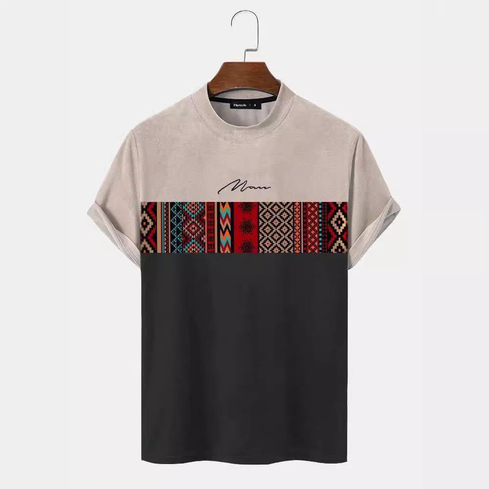 Летний круглый вырез с 3D-принтом в стиле ретро в полоску с цветными блоками, модные повседневные мужские футболки с короткими рукавами