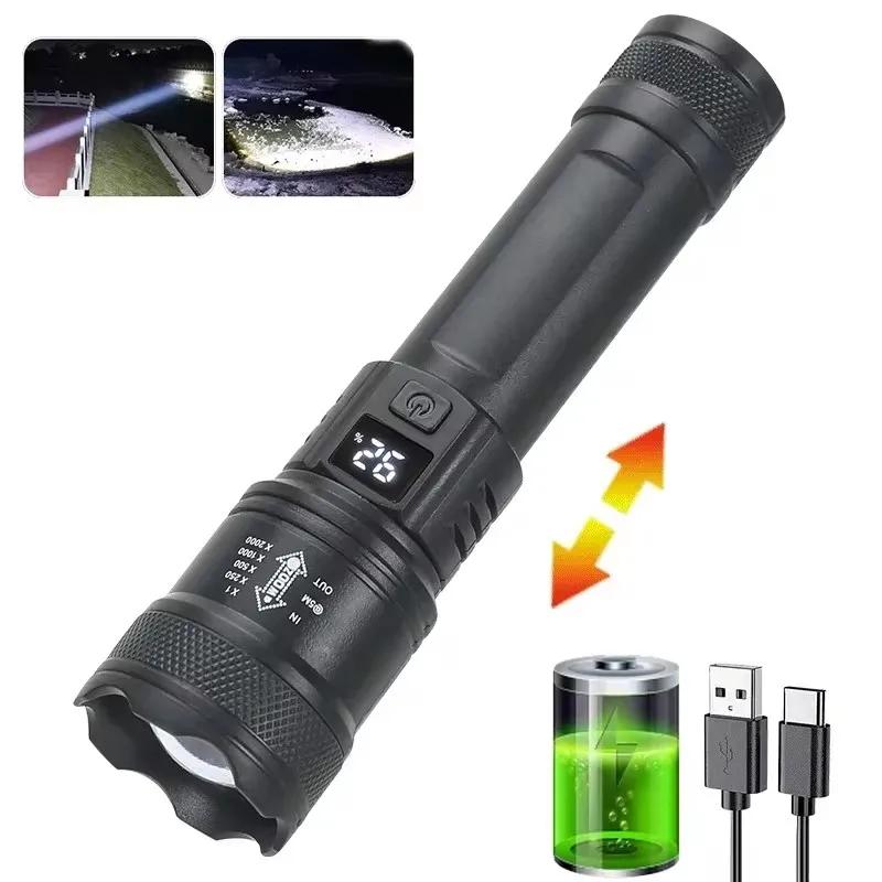 Super Bright LED Flashlight High Power Long Range USB Rechargeable Tactical Torch Outdoor Waterproof Camping Fishing Lantern