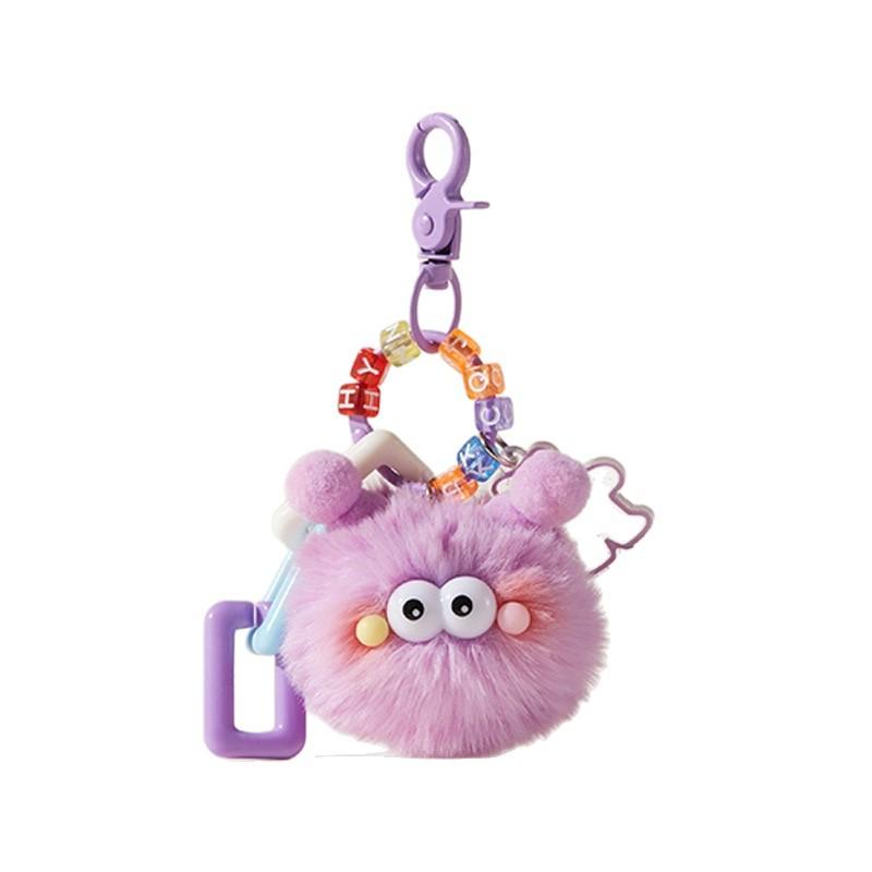 Fluffy Soot Ball Keychain Plush Toy Hanging Ornament for Car Keys Backpack Purse Cute Doll Accessory for Girls