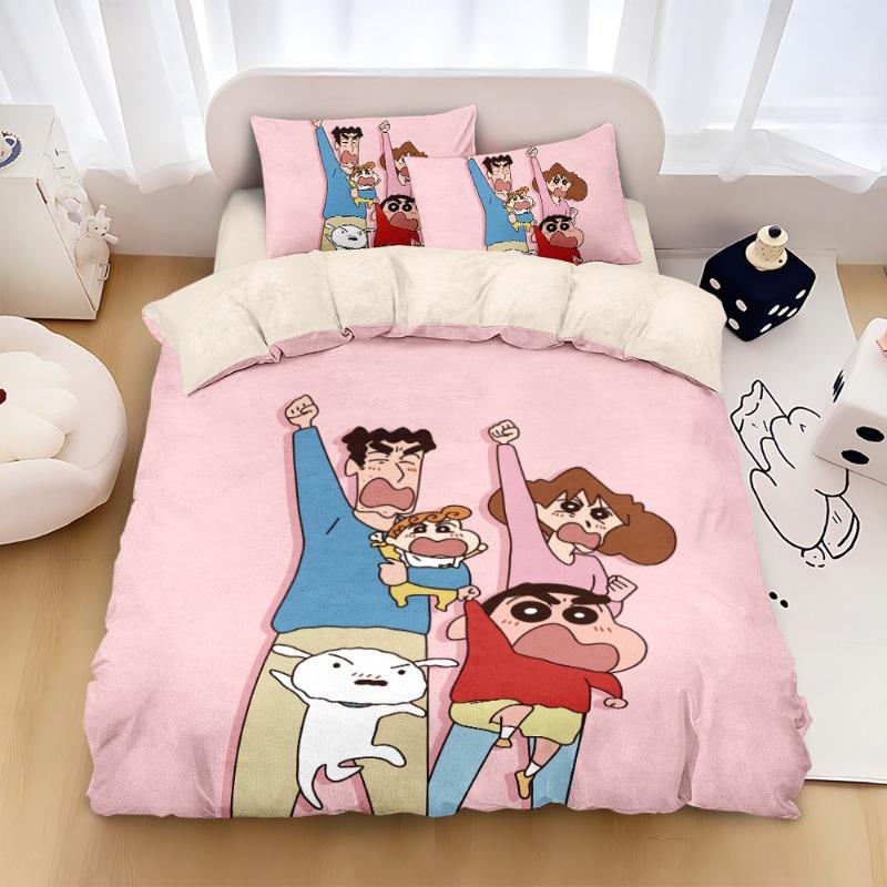 Anime Cute Crayon ShinChans Bed 3/4pcs Bedding Set Cartoon Student School Dormitory Bed Sheets Set Pillow Case Kid Xmas Gifts