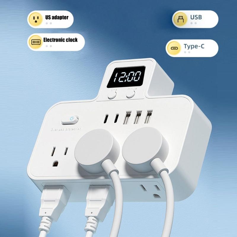 Удлинитель с несколькими розетками, два порта USB-C, усовершенствованная система зарядки, защита от перенапряжения, легко переносить для международных поездок