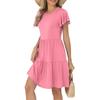 Women's Summer Ruffle Sleeve Round Neck With Pocket Solid Color Casual Dresses