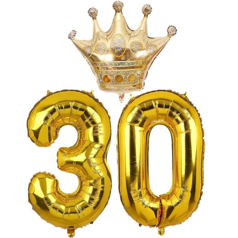 10, 18, 20, 30, 40, от 50 до 90 лет, детский, взрослый, день рождения, вечеринка, набор воздушных шаров с золотой короной и номером