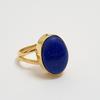 Oval Cab Blue Lapis Lazuli 925 Sterling Silver Yellow Gold Overlay Ring Jewelry