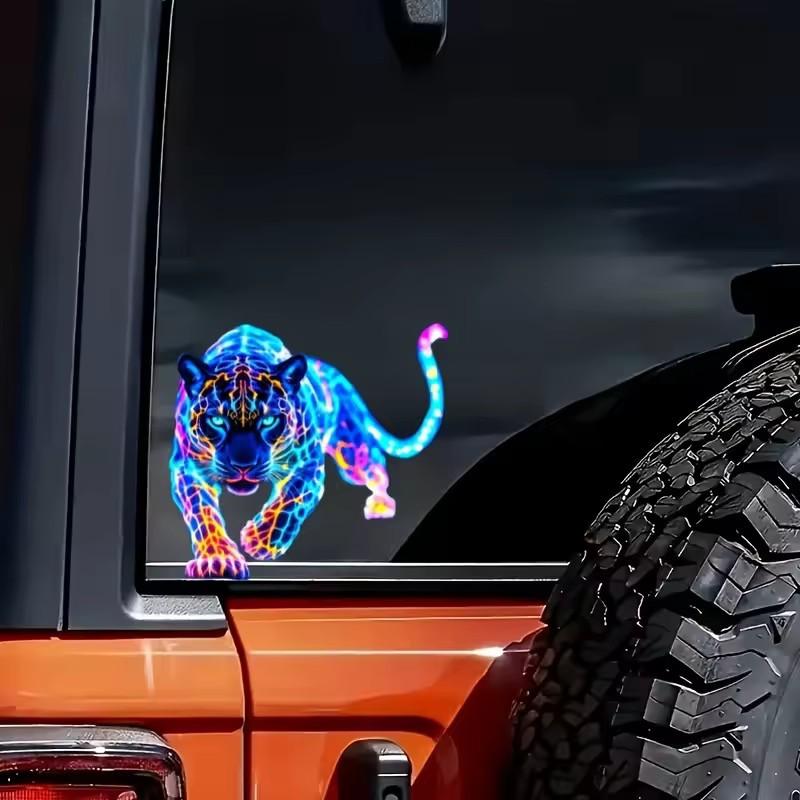 Vibrant Neon Leopard Motorcycle Decals Waterproof Sunproof Stickers for Scooter Fuel Tank Laptop Car Window DIY Decor
