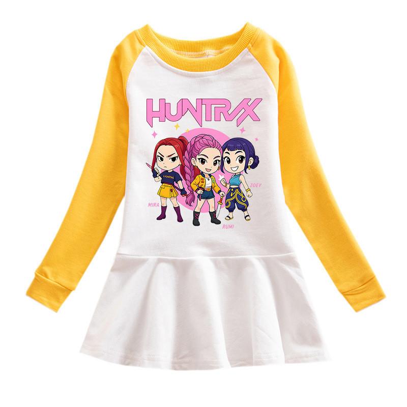 Girls Kpop Rumi Zoey Mira Hunters Print Round Neck Pleat Mesh Dress