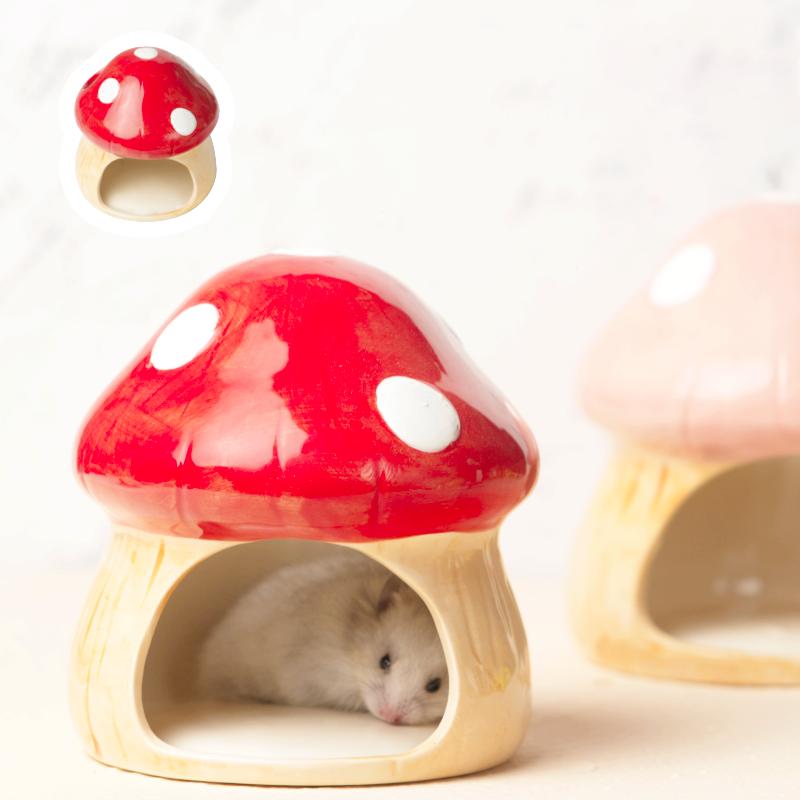 Cute Ceramic Mushroom House Pet Items Hamster Cage Small Pet Bowl For Rabbit Ferret Rat Chinchilla Hedgehog Pet Products