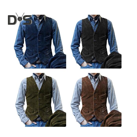 Мужской жилет с V-образным вырезом, без рукавов, однобортный жилет, однотонный, приталенный, вельветовый жилет в стиле ретро с карманами