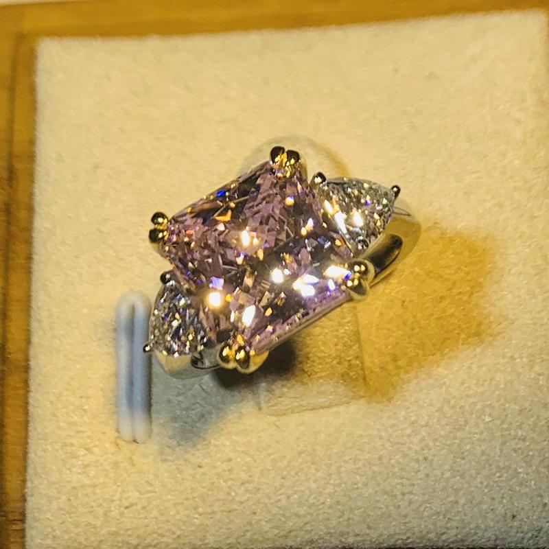 Кольцо-симуляция с желто-розовым бриллиантом огранки «кушон» 5 карат из стерлингового серебра 925 пробы от храма Луоси для женщин