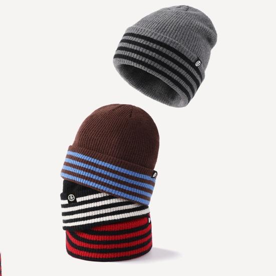 3Pcs/Set Winter Hat Scarf Gloves Set Striped Print Thickened Velvet