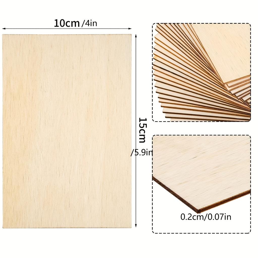 15Pcs 6X4in/15X10cm Rectangle Unfinished Wood Sheets for Crafts House Aircraft Ship Boat Arts, School Projects, DIY Wooden