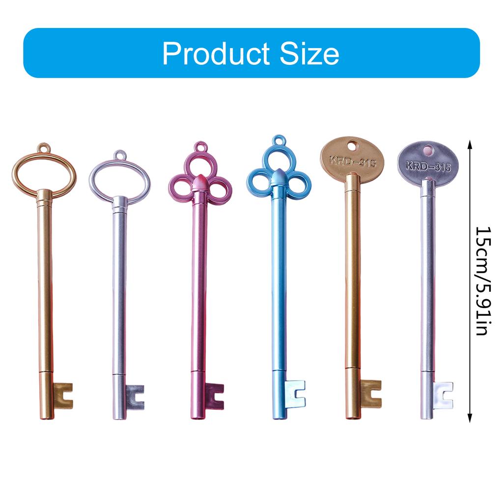 6Pcs Vintage Key Shaped Gel Ink Pen 0.38MM Needle Tip Smooth To Write Novelty Gel Pen Stocking Fillers for Student