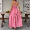Women's Fashion Summer Spring Geometric Print Sleeveless Hanging Neck High Waist Casual Dresses