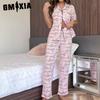 Пижама женская весенне-осенние модели с принтом букв, с коротким рукавом и брюками, комплект для дома