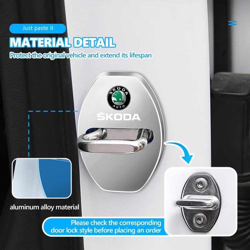 AAAJF1 4Pcs Car Door Lock Covers Auto Decorative Accessories For Skoda Kodiaq Fabia Kamiq Karoq Octavia 2 3 Rapid Scala
