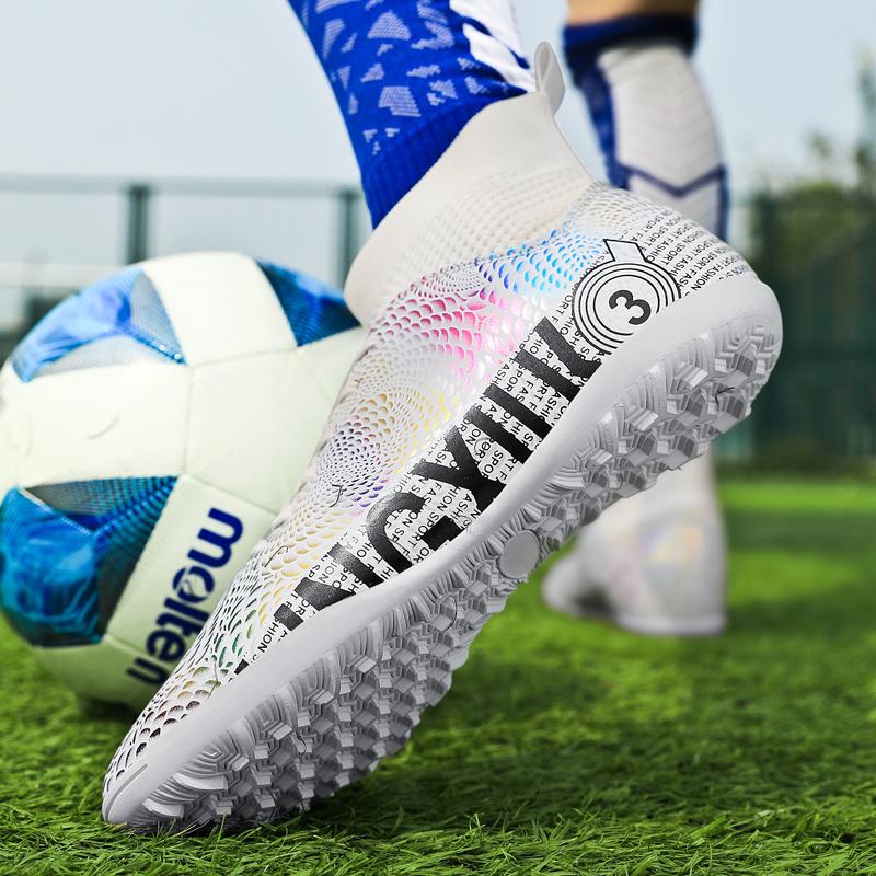 31-48унисекс футбольные бутсы с высоким верхом, эластичной резиной и мягкой подошвой TF футбольные бутсы мужские тренировочные специальные детские футбольные бутсы для соревнований