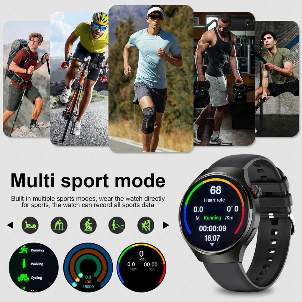 LIGE GT4 Original Smart Watch HD Full Touch Screen Multi-function Bluetooth Call Health Monitoring Sports Fitness Smart Bracelet Waterproof Men Watch