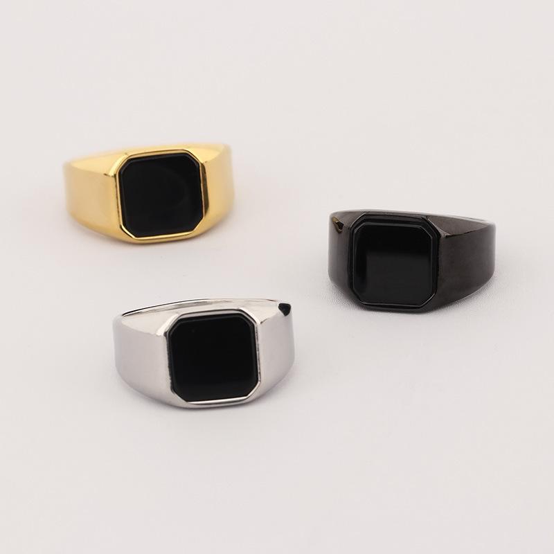 Мужское кольцо Bold Vintage Amber Stone Black Onyx из нержавеющей стали, квадратное, в стиле хип-хоп, готический, панк, байкерский аксессуар