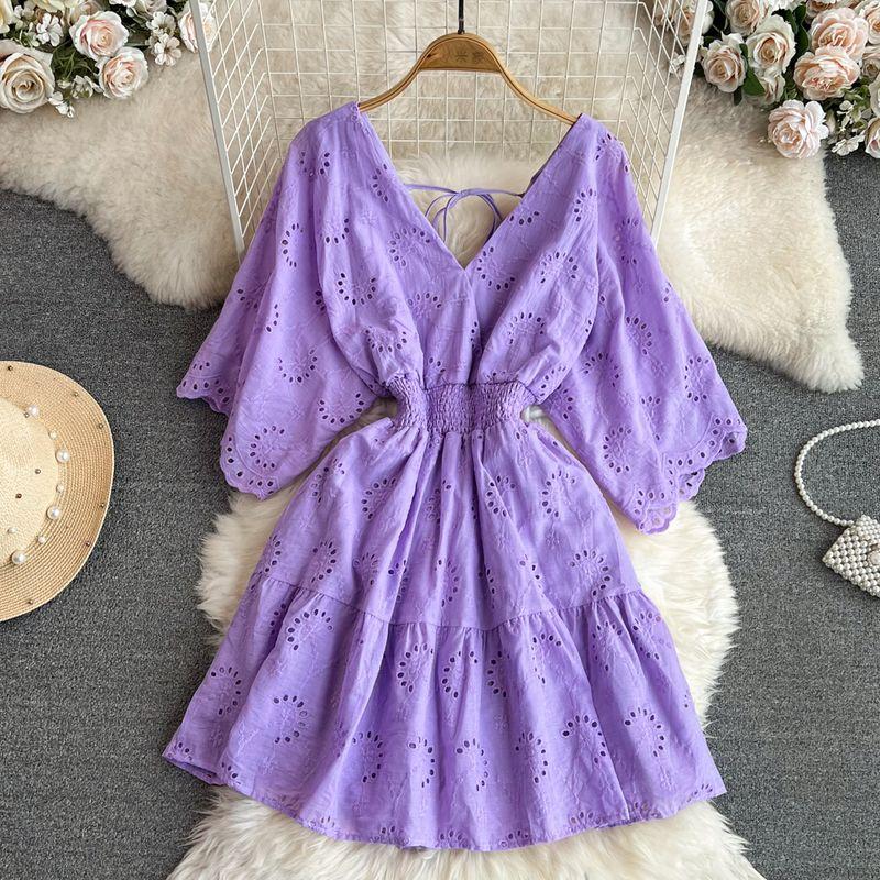 Summer Fashion A- Line Embroidered Seaside Holiday Beach Dress