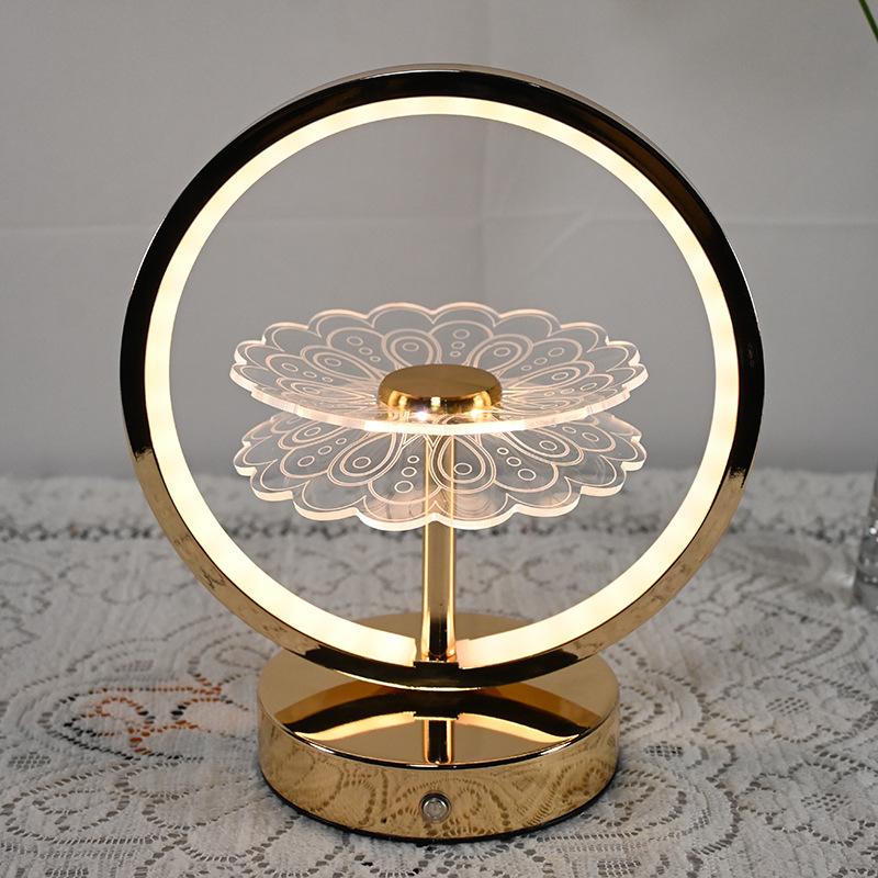 Chinese Style Table Lamp Bedroom Bedside Lamp Simple High-end Ornaments Creative Peony Small Night Light LED Decorative Built-in