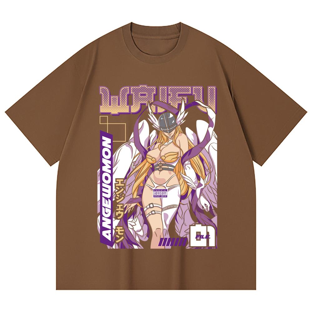 230 г/м² 100% хлопок Digimon V9 Angewomon Waifu Принт Унисекс Тяжелая хлопковая футболка