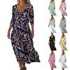 Dresses For Womens Vintage Print Tunic Waisted Midi Dress Summer Casual  3/4 Sleeve Dress