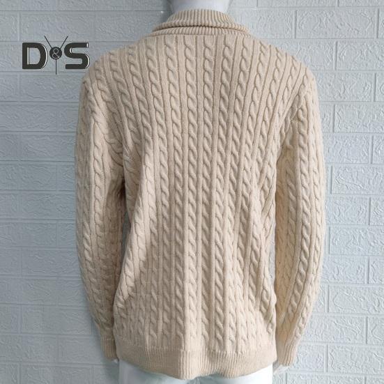 Осень-зима мужской свитер двубортный с пуговицами и лацканами, длинные рукава, скрученная фактура, однотонное толстое эластичное трикотажное пальто