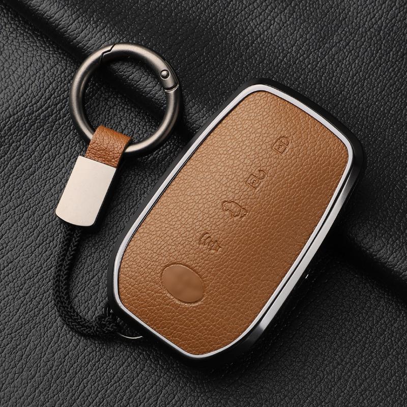 Metal And Goatskin Car Key Case Cover For Toyota Sequoia Cross Fortuner Prius Venza Alphard Vellfire Sienna Tundra Mirai Yaris