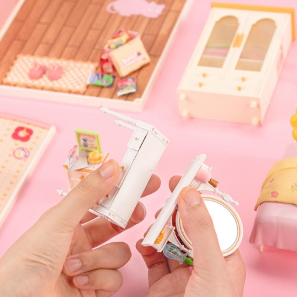 Robotime Rolife Lovely Pink Bedroom Plastic House Building Set Toy DIY Miniature Dollhouse Playset with LED for Teens Adults DW0