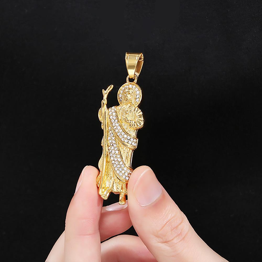 Vintage Fashion San Judas Tadeo Pendant Necklaces For Men Women Stainless Steel Saint Jude Thaddeus Necklace Religious Jewelry