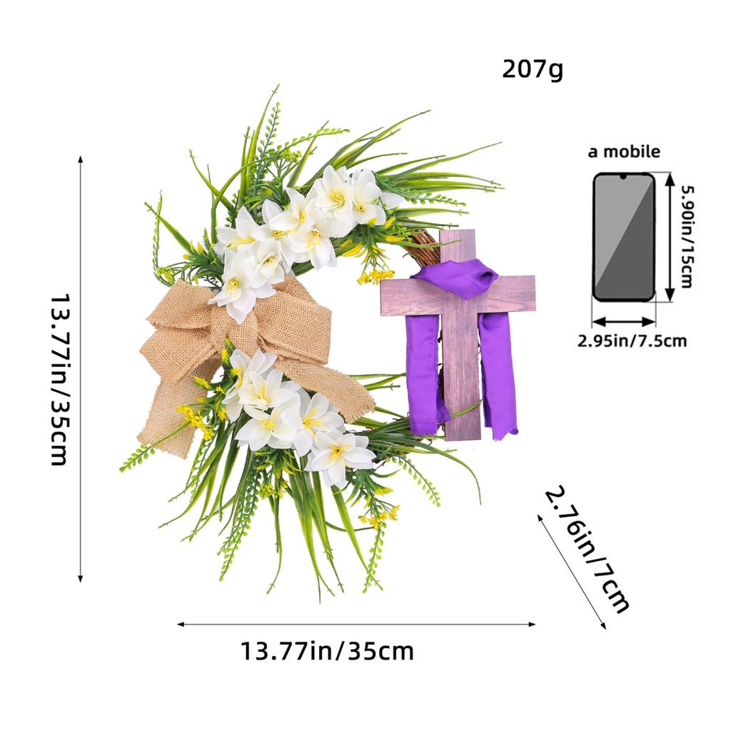 Весеннее украшение Пасхальный венок с крестом и галстуком-бабочкой, деревенское украшение из виноградной лозы Весенний венок DIY Пасхальное украшение венок для входной двери