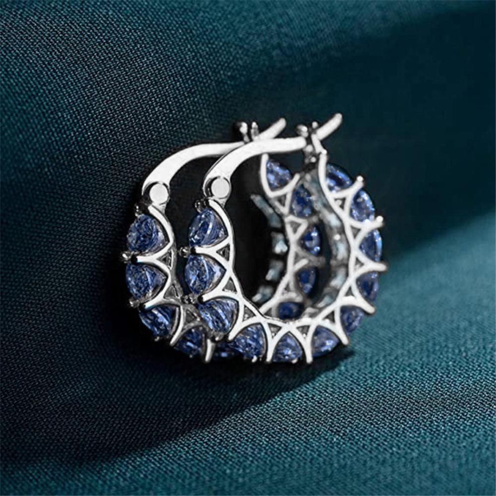 Шарм Женские Бело-Зелено-Синие Циркониевые Серьги-Кольца Золотого Цвета Простые Круглые Свадебные Украшения Для Женщин