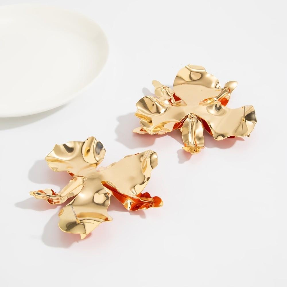 Oversized Statement Earrings Textured Metal Floral Earrings Fashion Drip Oil Earrings Holiday Wear