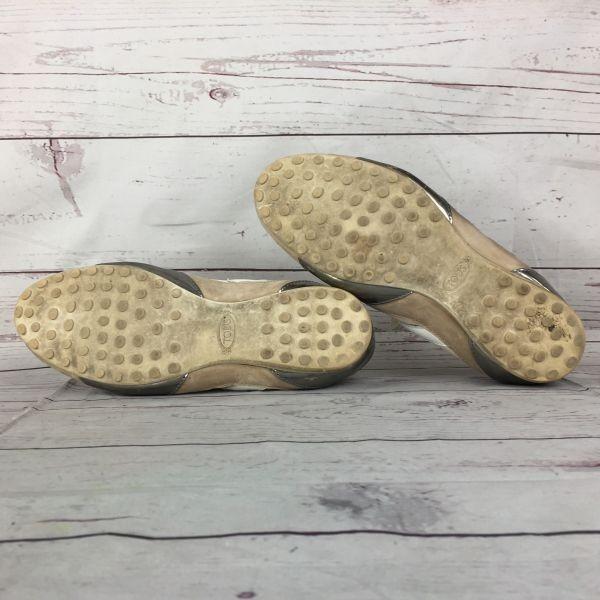 Сделано в Италии TOD'S Повседневные кожаные низкие кроссовки Размер Примерно 24,5 см Белый Бежевый Серебристый(ИСПОЛЬЗОВАЛ)