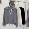 Polo Collar Striped Splicing Fake Two-piece Sweater Women's Autumn and Winter New Old Money Style High-end Bottoming Knitted Sweater