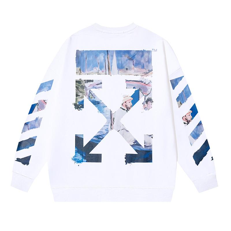 1086 Off-White 2026 Autumn and Winter New OW Monet Oil Painting Arrow Print Men's and Women's Round Neck Hoodie