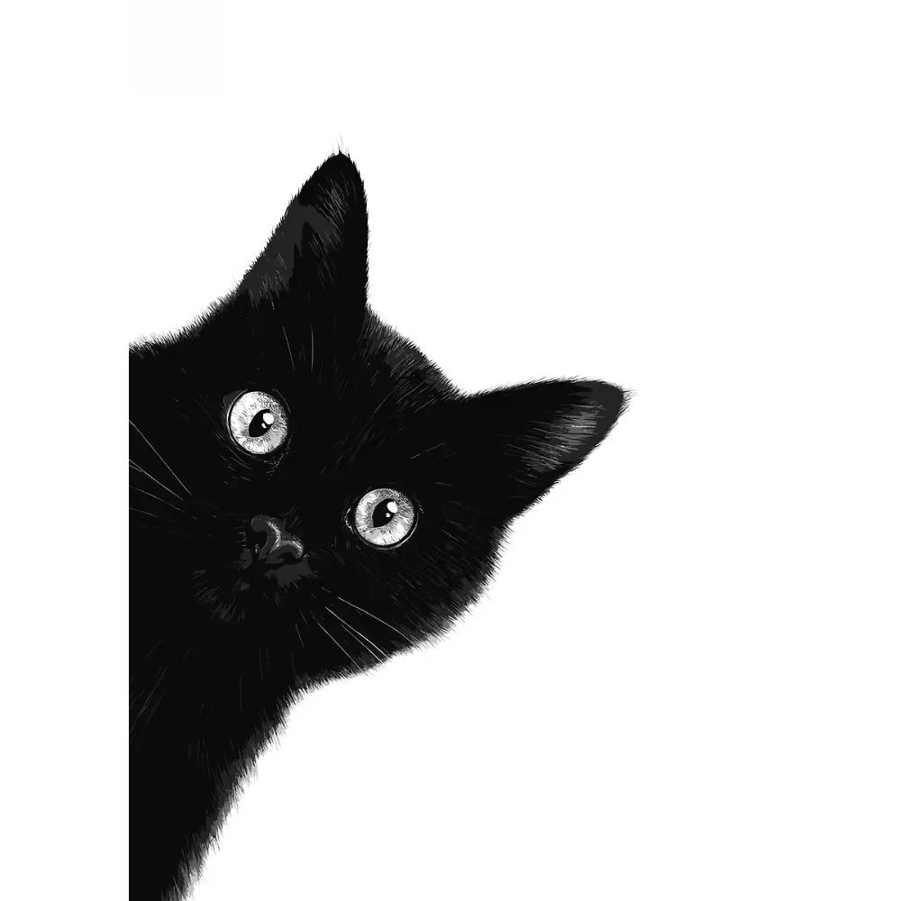 Cute Peeking Black Cat Funny Cat Face Modern Poster and Prints Canvas Printing Minimalist Wall Art Picture for Living Room Decor