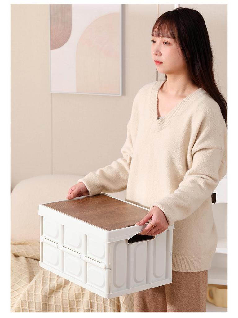 Портативная складная корзина для пикника с деревянной крышкой