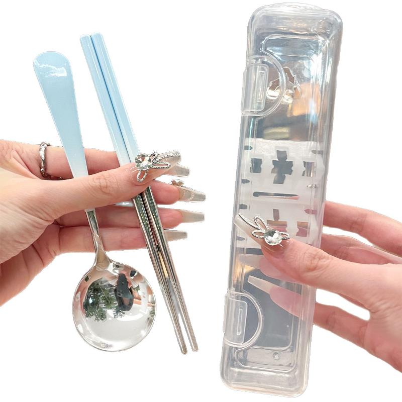 Портативный набор столовых приборов из нержавеющей стали Ложка Палочки для еды Студенческий Дорожный Портативный набор столовых приборов в корейском стиле с коробкой Кухонный инвентарь