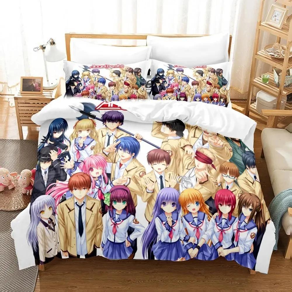 3D Печать Аниме Angel Beats Комплект Постельного Белья Мягкое Покрывало с Пододеяльником С 1/2 Подушками Для Детей Взрослых Микрофибра Покрывало