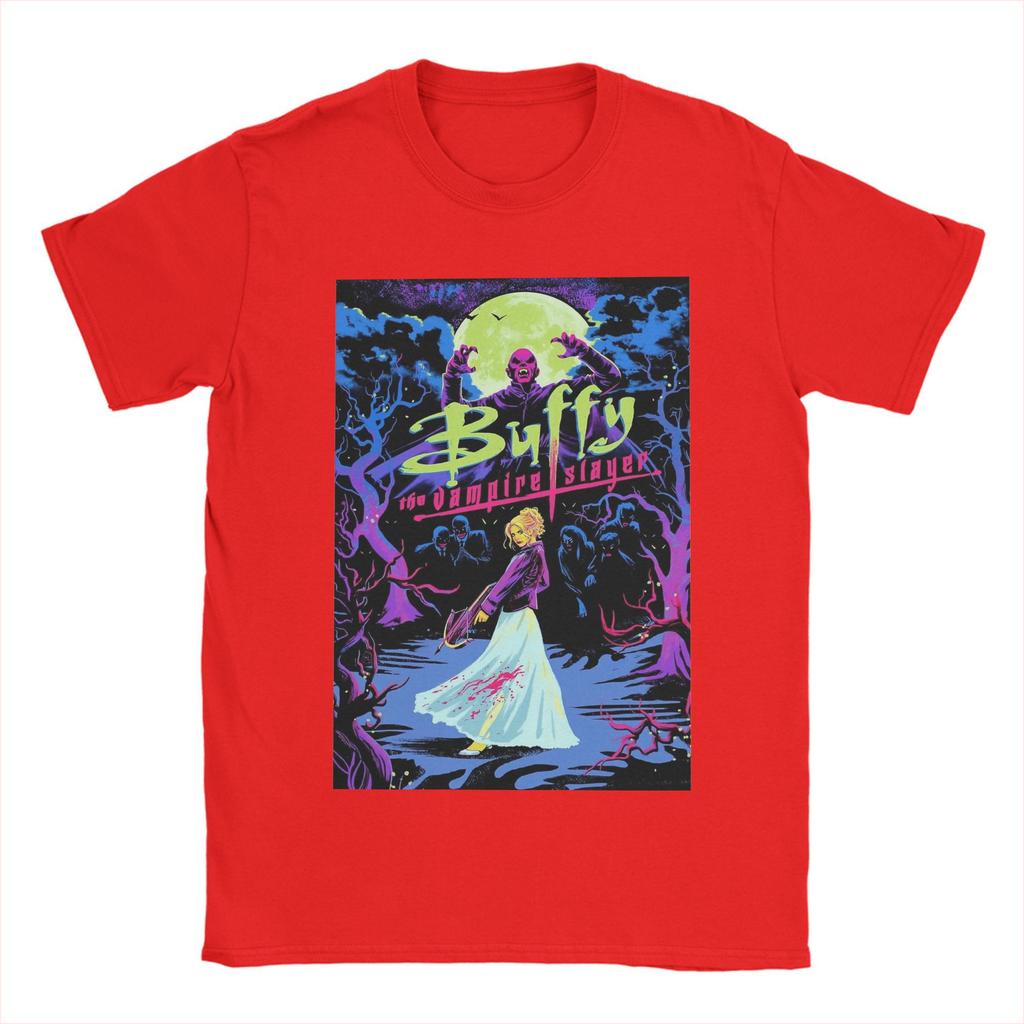 Мужские футболки Buffy the Vampires Slayer Футболки Фильм ужасов Топы из чистого хлопка Забавные футболки с коротким рукавом и круглым вырезом Футболка с принтом