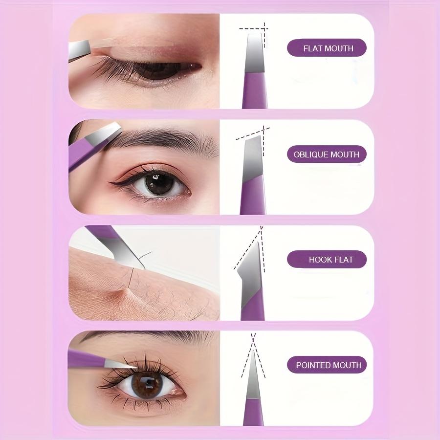 4pcs Stainless Steel Eyebrow Tweezers Purple Set Makeup Tools for Eyelash Removal Durable and Rust-Proof and Easy To Clean Suita