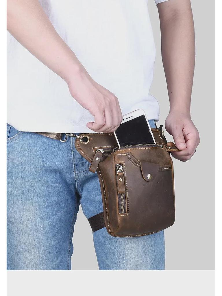 Мужская походная сумка из коровьей кожи для ног и пояса для езды на мотоцикле