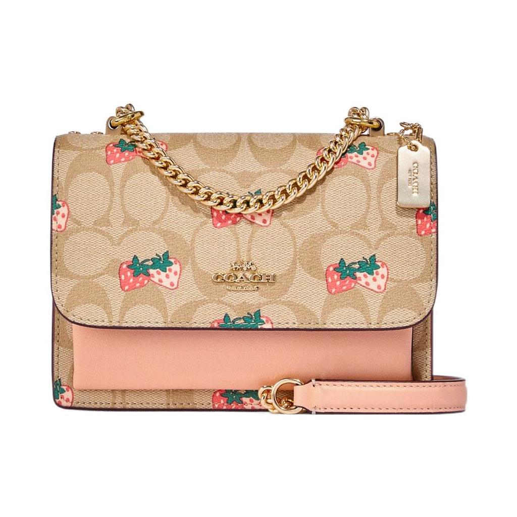 New COACH Klare Smooth Leather With Coated Canvas Shoulder Bag Crossbody Bag Small Size Women's Brown & Pink CB594-IMOT4