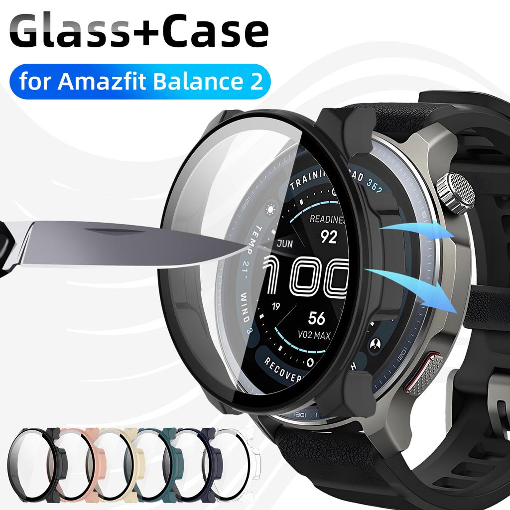 Стекло+Чехол для Amazfit Balance 2 Защитное стекло для экрана и Жесткий ПК Защитный бампер для аксессуаров Amazfit Balance2
