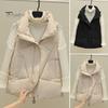 Women Fall Winter Vest Coat Thickened Padded Solid Color Sleeveless Cardigan Zipper Closure Stand Collar Pockets Windproof Warm Women Plus Size