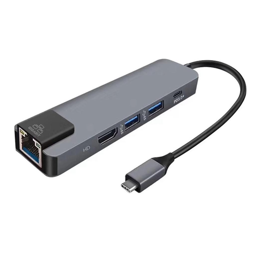 Многопортовый адаптер док-станции USB-концентратора TypeC 5IN1 с 4K HD RJ45 Ethernet USB 3.0 PD