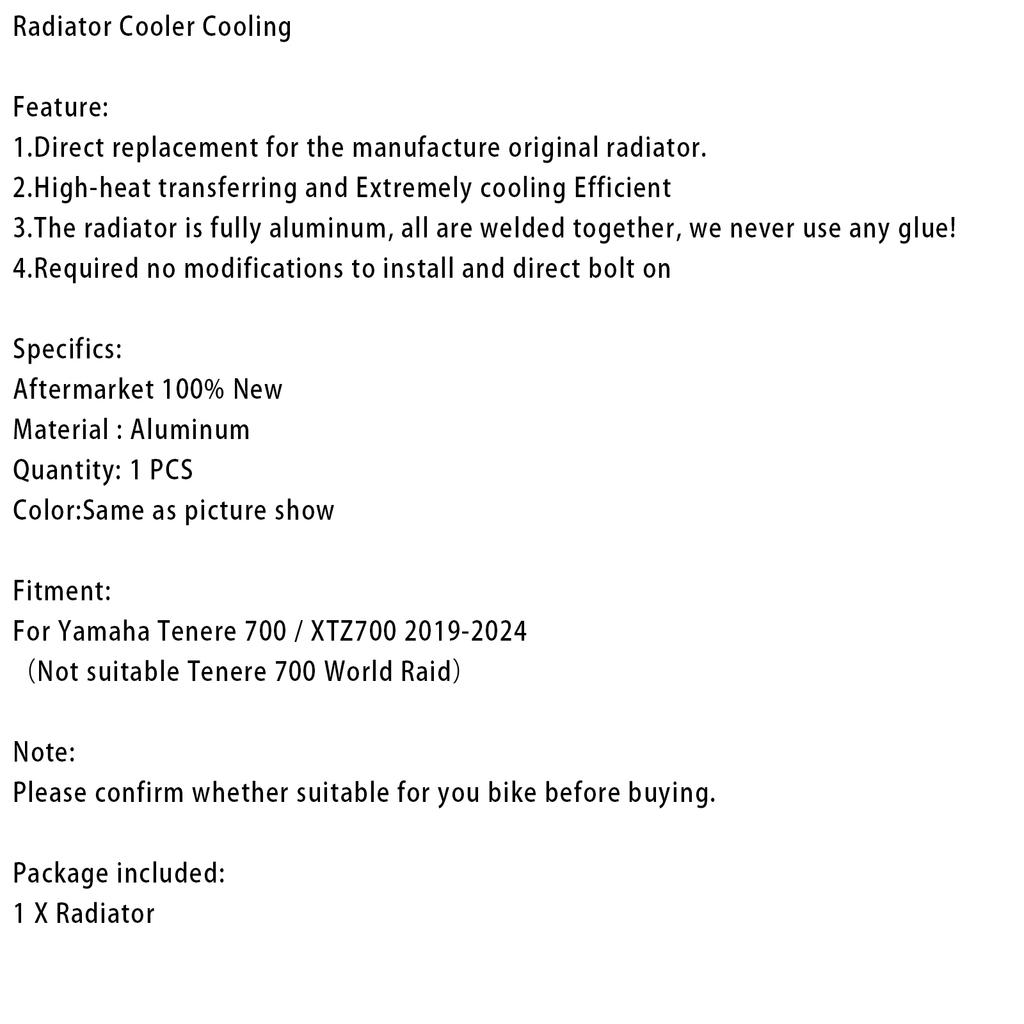 Радиатор Охлаждения Двигателя Для Yamaha Tenere 700 XTZ700 2019-2024 Черный