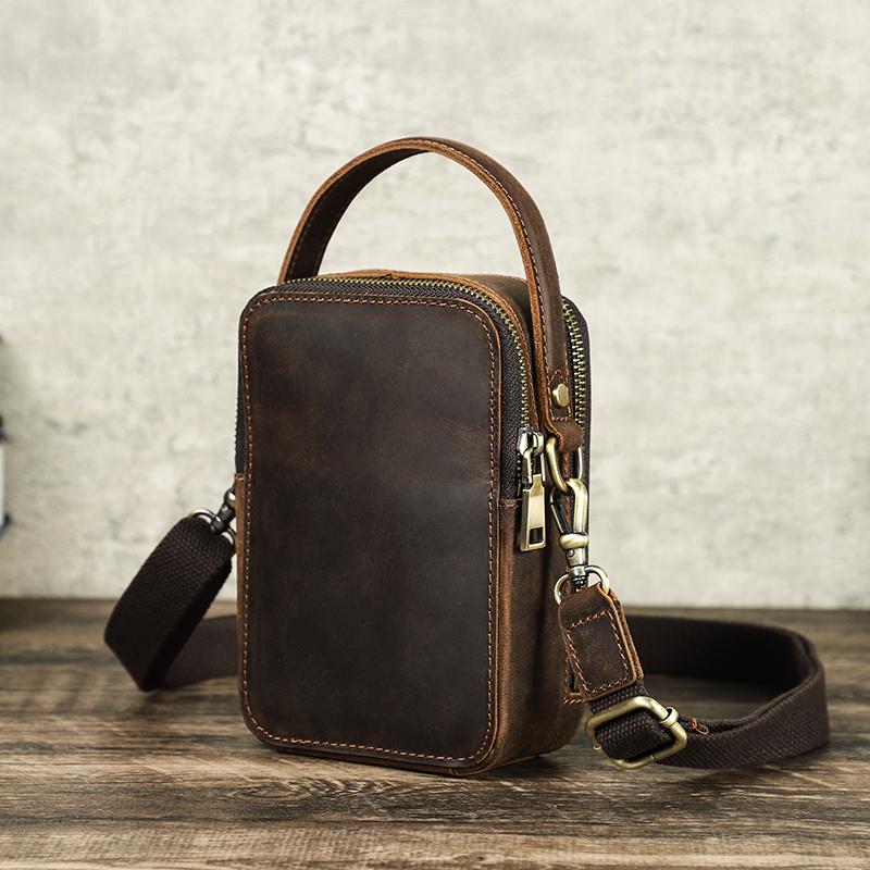 Genuine Leather Men Small Shoulder Bag Vintage Crossbody Messenger Bag With Phone And Card Holder Handbag